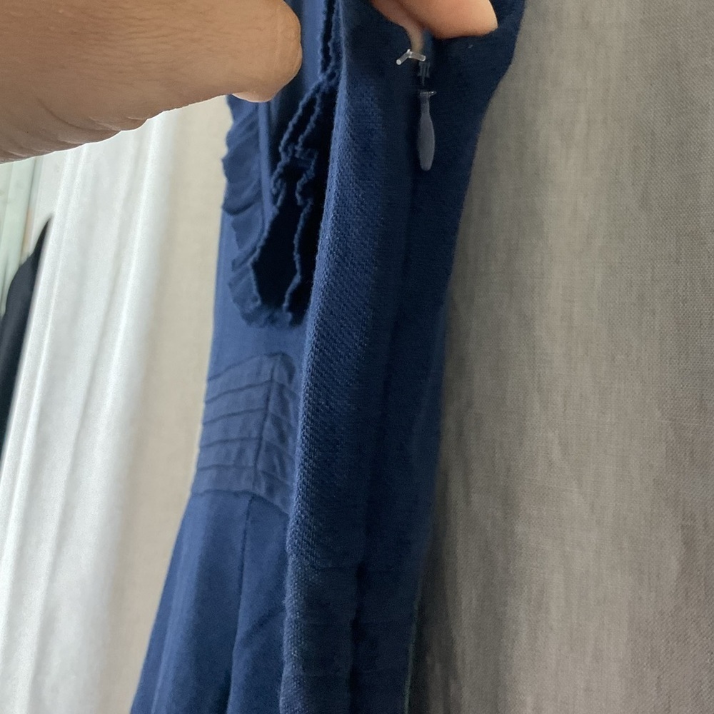 J Crew Piqué V-neck Ruffle Dress 2 V-Neck Navy Blue 100% Cotton - Picture 8 of 11